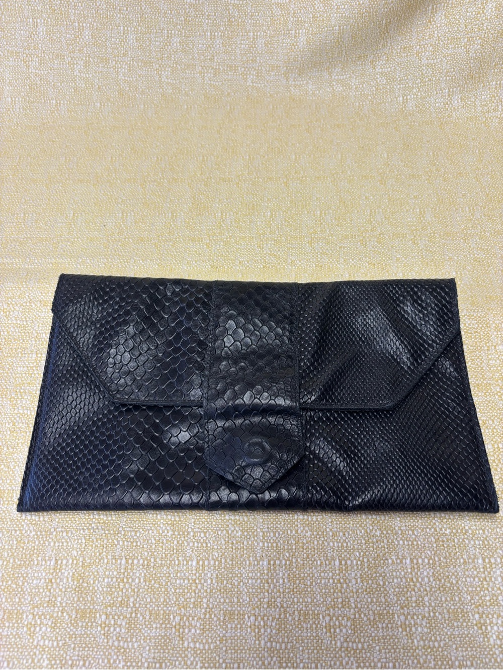 JJ Winters Black Snake-Embossed Leather Clutch
